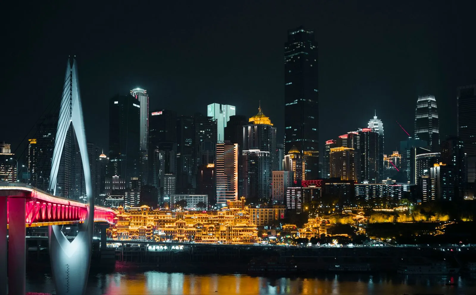 Neon lights over a Chongqing street