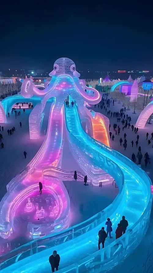 Ice-built landmarks at the 27th Harbin Ice and Snow World