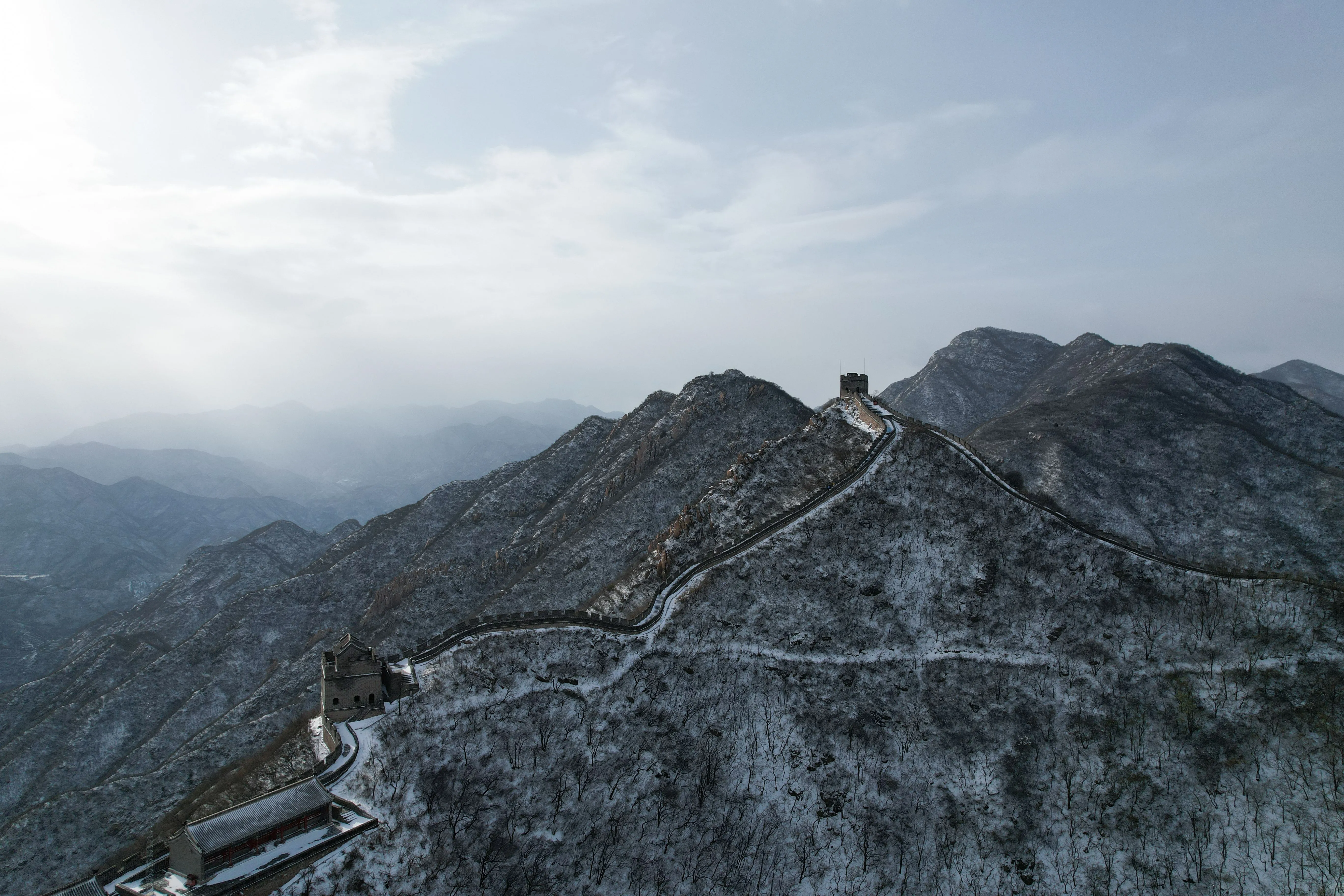 The Great Wall covered in snow after a winter snowfall