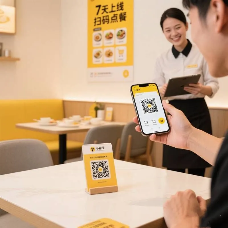 Scan-to-order QR code on a restaurant table