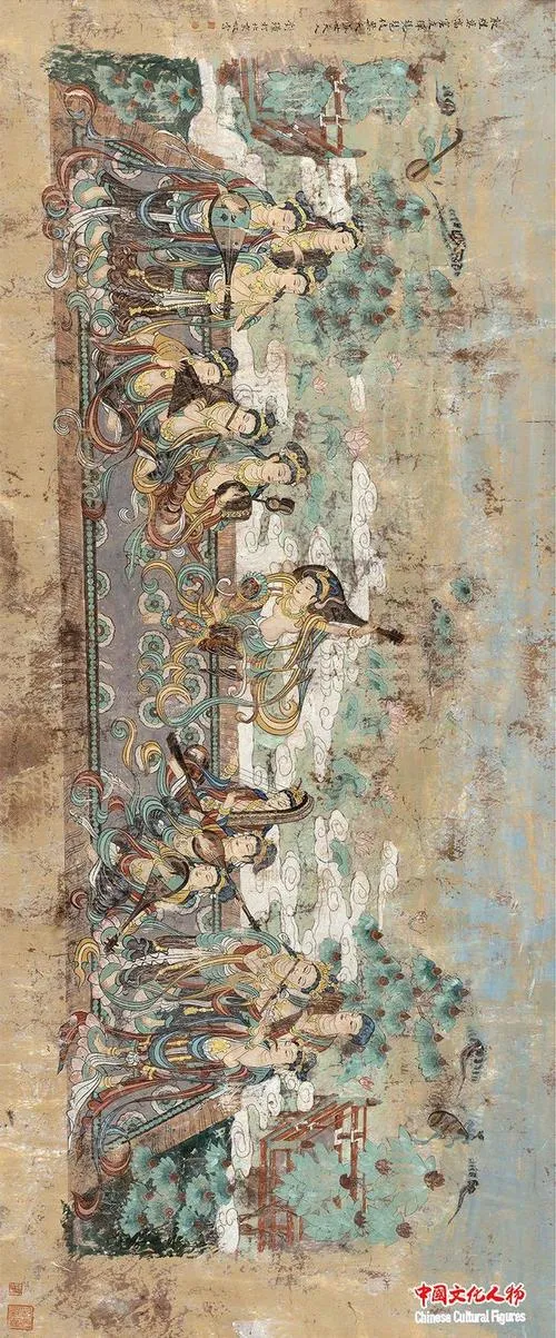 Mogao Caves ancient Buddhist mural — flying apsaras (feitian)